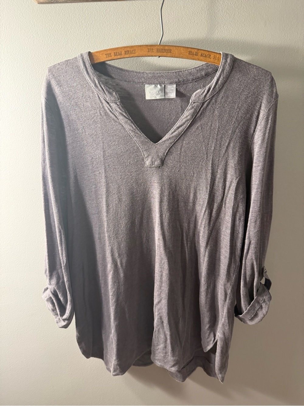 Kenar Women's 100% Linen V-Neck Heather Gray Top